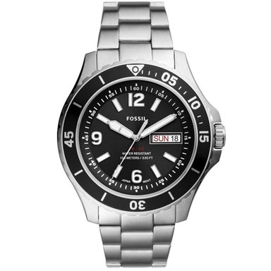 RELOJ FOSSIL HOMBRE ANÁLOGO FS5687 FB-02 FECHA PLATEADO NEGRO ACERO INOXIDABLE