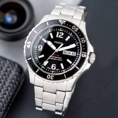 RELOJ FOSSIL HOMBRE ANÁLOGO FS5687 FB-02 FECHA PLATEADO NEGRO ACERO INOXIDABLE - 2