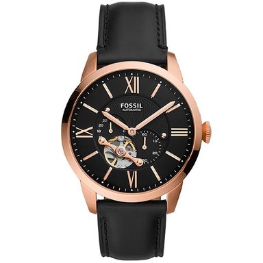 RELOJ FOSSIL HOMBRE ANÁLOGO AUTOMÁTICO ME3170 TOWNSMAN CORREA NEGRO ORO ROSADO CUERO ACERO INOXIDABLE