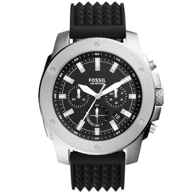 RELOJ FOSSIL HOMBRE ANÁLOGO FS5715 MEGA MACHINE FECHA CRONÓMETRO CORREA NEGRO SILICONA