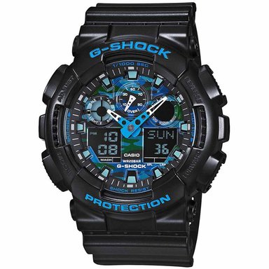 RELOJ CASIO G-SHOCK HOMBRE ANÁLOGO GA100CB-1A ACUÁTICO LUZ LED NEGRO AZUL CAMUFLADO