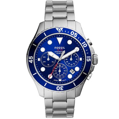 RELOJ FOSSIL HOMBRE ANÁLOGO FS5724 FB-03 FECHA CRONÓMETRO PLATEADO AZUL ACERO INOXIDABLE