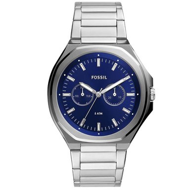 RELOJ FOSSIL HOMBRE ANÁLOGO BQ2610 EVANSTON MULTIFUNCIONAL PLATEADO AZUL ACERO INOXIDABLE