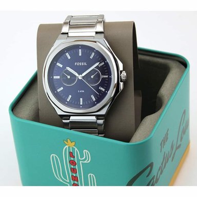RELOJ FOSSIL HOMBRE ANÁLOGO BQ2610 EVANSTON MULTIFUNCIONAL PLATEADO AZUL ACERO INOXIDABLE - 3