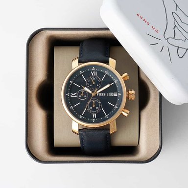 RELOJ FOSSIL HOMBRE ANÁLOGO BQ1704 RHETT FECHA CRONOMETRO CORREA AZUL ORO ROSADO ACERO INOXIDABLE CUERO - 2