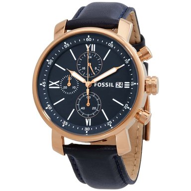 RELOJ FOSSIL HOMBRE ANÁLOGO BQ1704 RHETT FECHA CRONOMETRO CORREA AZUL ORO ROSADO ACERO INOXIDABLE CUERO - 3