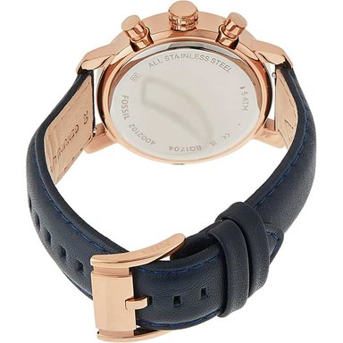 RELOJ FOSSIL HOMBRE ANÁLOGO BQ1704 RHETT FECHA CRONOMETRO CORREA AZUL ORO ROSADO ACERO INOXIDABLE CUERO - 4