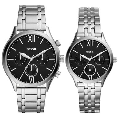 PACK 2 RELOJ FOSSIL UNISEX ANÁLOGO BQ2469SET FENMORE PLATEADO NEGRO ACERO INOXIDABLE