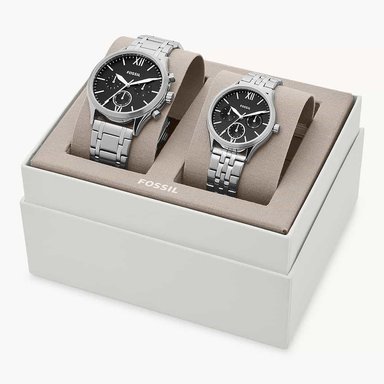 PACK 2 RELOJ FOSSIL UNISEX ANÁLOGO BQ2469SET FENMORE PLATEADO NEGRO ACERO INOXIDABLE - 2