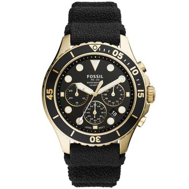 RELOJ FOSSIL HOMBRE ANÁLOGO FS5729 FB-03 FECHA CRONÓMETRO CORREA NEGRO DORADO ACERO INOXIDABLE SILICONA
