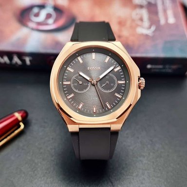 RELOJ FOSSIL HOMBRE ANÁLOGO BQ2612 EVANSTON MULTIFUNCIONAL CORREA MARRON ORO ROSADO ACERO INOXIDABLE SILICONA - 2