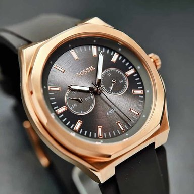 RELOJ FOSSIL HOMBRE ANÁLOGO BQ2612 EVANSTON MULTIFUNCIONAL CORREA MARRON ORO ROSADO ACERO INOXIDABLE SILICONA - 3