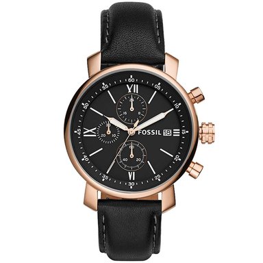 RELOJ FOSSIL HOMBRE ANÁLOGO BQ1008 RHETT FECHA CRONÓMETRO CORREA NEGRO ORO ROSADO ACERO INOXIDABLE CUERO