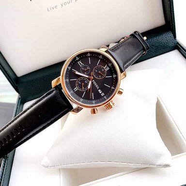 RELOJ FOSSIL HOMBRE ANÁLOGO BQ1008 RHETT FECHA CRONÓMETRO CORREA NEGRO ORO ROSADO ACERO INOXIDABLE CUERO - 3