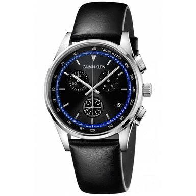 RELOJ CALVIN KLEIN HOMBRE ANÁLOGO KAM271C1 COMPLETION CHRONO SUIZO CRISTAL ZAFIRO FECHA CORREA NEGRO CUERO