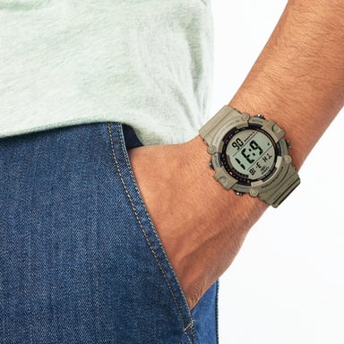 RELOJ CASIO HOMBRE DIGITAL AE-1500WH-5AV CRONOMETRO ALARMA FECHA LUZ CORREA BEIGE MILITAR RESINA - 2