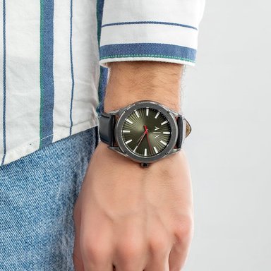 RELOJ ARMANI EXCHANGE HOMBRE ANÁLOGO AX2806 FITZ CORREA NEGRO GUNMETAL VERDE ACERO INOXIDABLE CUERO - 3