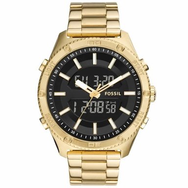 RELOJ FOSSIL HOMBRE DIGITAL ANÁLOGO BQ2580 BROX DORADO NEGRO ACERO INOXIDABLE