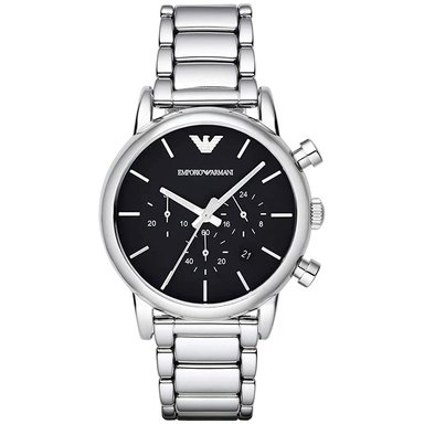 RELOJ EMPORIO ARMANI HOMBRE ANÁLOGO AR1853 LUIGI FECHA CRONOMETRO PLATEADO NEGRO ACERO INOXIDABLE - 1