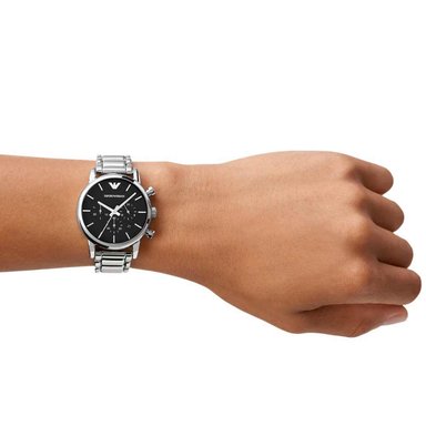 RELOJ EMPORIO ARMANI HOMBRE ANÁLOGO AR1853 LUIGI FECHA CRONOMETRO PLATEADO NEGRO ACERO INOXIDABLE - 2