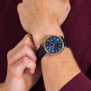 RELOJ EMPORIO ARMANI HOMBRE ANÁLOGO AR11135 LUIGI FECHA ORO ROSADO CORREA AZUL ACERO CUERO - 3