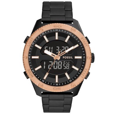 RELOJ FOSSIL HOMBRE DIGITAL ANÁLOGO BQ2581 BROX NEGRO DORADO ACERO INOXIDABLE