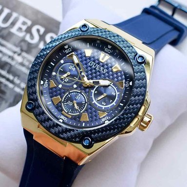 RELOJ GUESS HOMBRE ANÁLOGO U1049G9 LEGACY MULTIFUNCIONAL DORADO AZUL ACERO INOXIDABLE SILICONA - 2