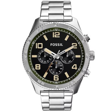 RELOJ FOSSIL HOMBRE ANÁLOGO BQ2624 BROX MULTIFUNCIONAL PLATEADO DIAL NEGRO ACERO INOXIDABLE