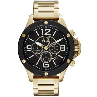 RELOJ ARMANI EXCHANGE HOMBRE ANÁLOGO AX1511 WELLWORN FECHA CRONÓMETRO DORADO DIAL NEGRO ACERO INOXIDABLE