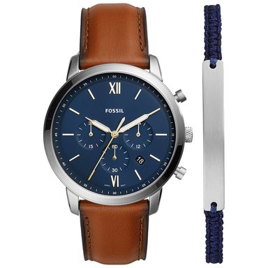 SET RELOJ FOSSIL HOMBRE ANÁLOGO FS5708SET NEUTRA FECHA CRONÓMETRO + CORREA MARRON CUERO