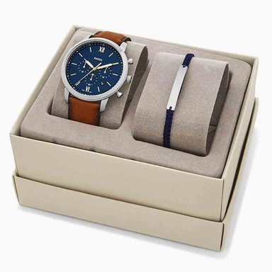 SET RELOJ FOSSIL HOMBRE ANÁLOGO FS5708SET NEUTRA FECHA CRONÓMETRO + CORREA MARRON CUERO - 3