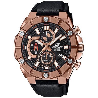 RELOJ CASIO HOMBRE ANÁLOGO EFR-569BL-1AV EDIFICE FECHA CRONÓMETRO DORADO NEGRO ACERO INOXIDABLE CUERO