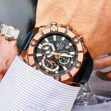 RELOJ CASIO HOMBRE ANÁLOGO EFR-569BL-1AV EDIFICE FECHA CRONÓMETRO DORADO NEGRO ACERO INOXIDABLE CUERO - 2