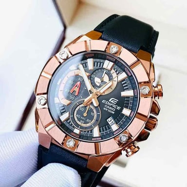 RELOJ CASIO HOMBRE ANÁLOGO EFR-569BL-1AV EDIFICE FECHA CRONÓMETRO DORADO NEGRO ACERO INOXIDABLE CUERO - 3