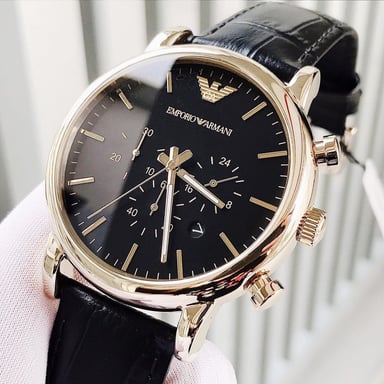 RELOJ EMPORIO ARMANI HOMBRE ANÁLOGO AR1917 LUIGI FECHA CRONÓMETRO DORADO CORREA NEGRO ACERO INOXIDABLE CUERO - 3