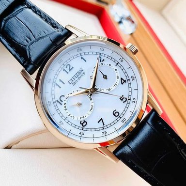 RELOJ CITIZEN HOMBRE ANÁLOGO AO9003-16A ECO DRIVE CORSO SOLAR ORO ROSADO CORREA NEGRO ACERO INOXIDABLE CUERO - 2
