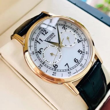 RELOJ CITIZEN HOMBRE ANÁLOGO AO9003-16A ECO DRIVE CORSO SOLAR ORO ROSADO CORREA NEGRO ACERO INOXIDABLE CUERO - 3