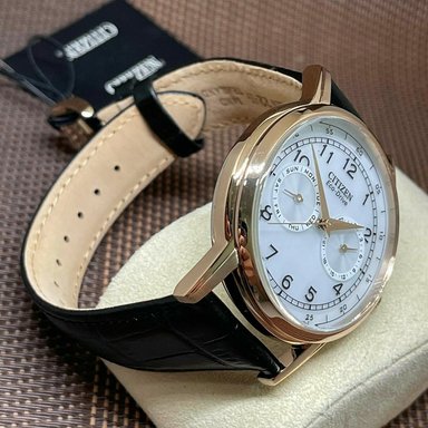 RELOJ CITIZEN HOMBRE ANÁLOGO AO9003-16A ECO DRIVE CORSO SOLAR ORO ROSADO CORREA NEGRO ACERO INOXIDABLE CUERO - 4