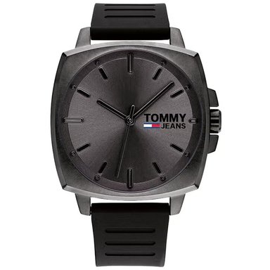 RELOJ TOMMY HILFIGER HOMBRE ANÁLOGO 1791864 JEANS GUNMETAL CORREA NEGRO ACERO INOXIDABLE SILICONA