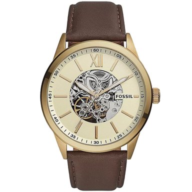 RELOJ FOSSIL HOMBRE ANÁLOGO AUTOMÁTICO BQ2382 FLYNN DORADO CORREA MARRÓN ACERO INOXIDABLE CUERO
