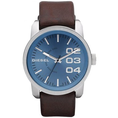 RELOJ DIESEL HOMBRE ANÁLOGO DZ1512 DOUBLE DOWN MARRÓN DIAL CELESTE ACERO INOXIDABLE CUERO