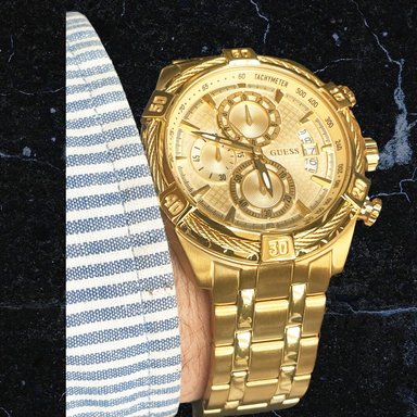 RELOJ GUESS HOMBRE ANÁLOGO U0522G5 MONTERAY CRONÓMETRO DORADO ACERO INOXIDABLE - 3