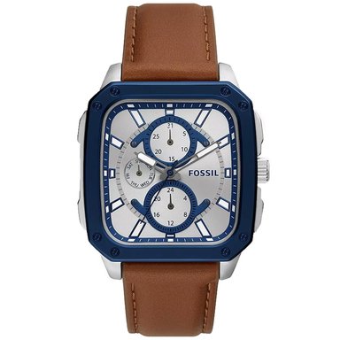 RELOJ FOSSIL HOMBRE ANÁLOGO BQ2658 INSCRIPTION MULTIFUNCIONAL CORREA MARRON DIAL PLATEADO ACERO INOXIDABLE CUERO