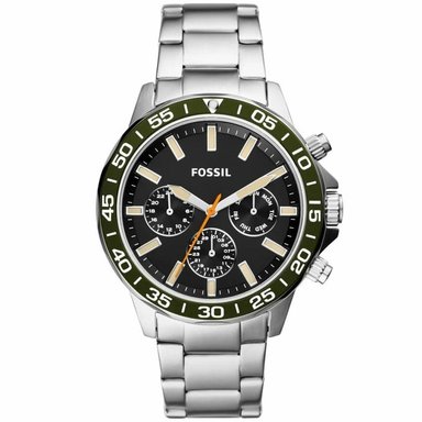 RELOJ FOSSIL HOMBRE ANÁLOGO BQ2625 BANNON MULTIFUNCIONAL DIAL NEGRO BISEL VERDE ACERO INOXIDABLE