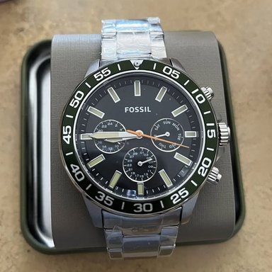 RELOJ FOSSIL HOMBRE ANÁLOGO BQ2625 BANNON MULTIFUNCIONAL DIAL NEGRO BISEL VERDE ACERO INOXIDABLE - 2