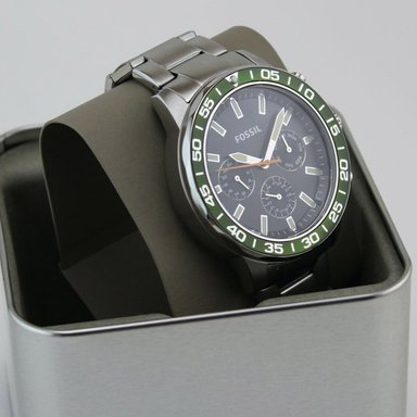 RELOJ FOSSIL HOMBRE ANÁLOGO BQ2625 BANNON MULTIFUNCIONAL DIAL NEGRO BISEL VERDE ACERO INOXIDABLE - 3
