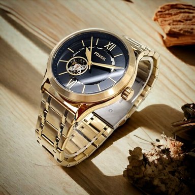 RELOJ FOSSIL HOMBRE ANÁLOGO AUTOMÁTICO BQ2649 FENMORE DORADO DIAL NEGRO ACERO INOXIDABLE - 2