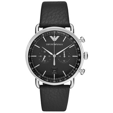 RELOJ EMPORIO ARMANI HOMBRE ANÁLOGO AR11143 AVIATOR FECHA CRONOMETRO CPRREA NEGRO ACERO INOXIDABLE CUERO