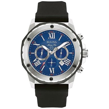 RELOJ BULOVA HOMBRE ANÁLOGO 98B258 MARINE STAR FECHA CRONOMETRO CORREA NEGRO DIAL AZUL SILICONA