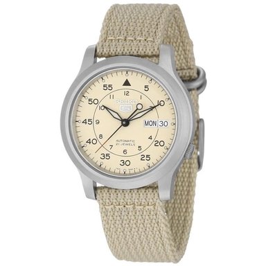 RELOJ SEIKO HOMBRE ANÁLOGO AUTOMÁTICO SNK803K2 5 FECHA MATE CORREA NAILON BEIGE ACERO INOXIDABLE